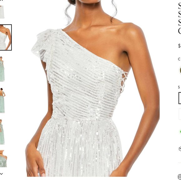 NWT MAC DUGGAL | SEQUINED ONE SHOULDER FLUTTER SLEEVE A LINE GOWN | WHITE | SZ 8 - Picture 2 of 4